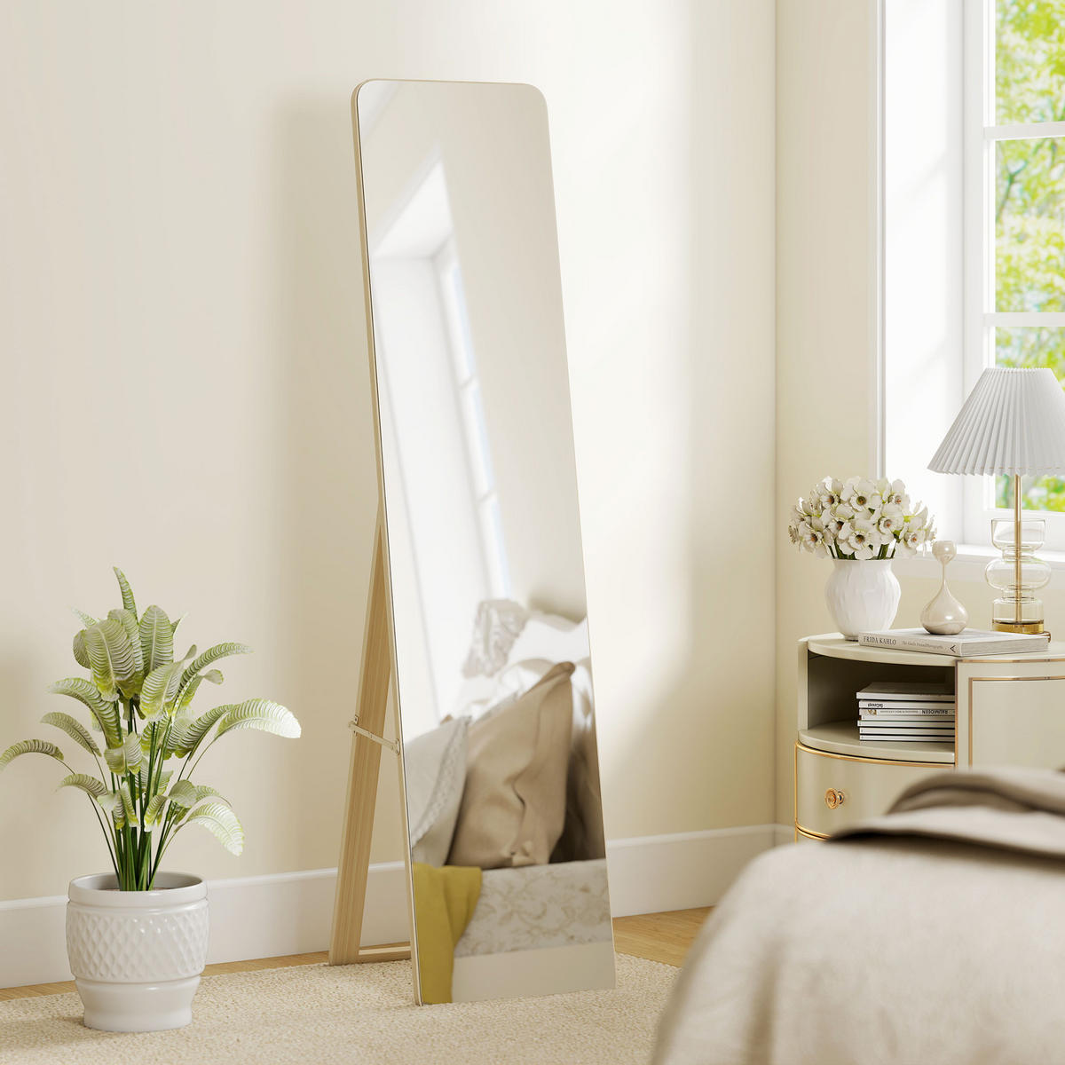 STANDSPIEGEL DE-17945 rechteckig mit Massivholzrahmen Natur - Naturfarben, Holzwerkstoff (37/156/43cm) - ComfortXL