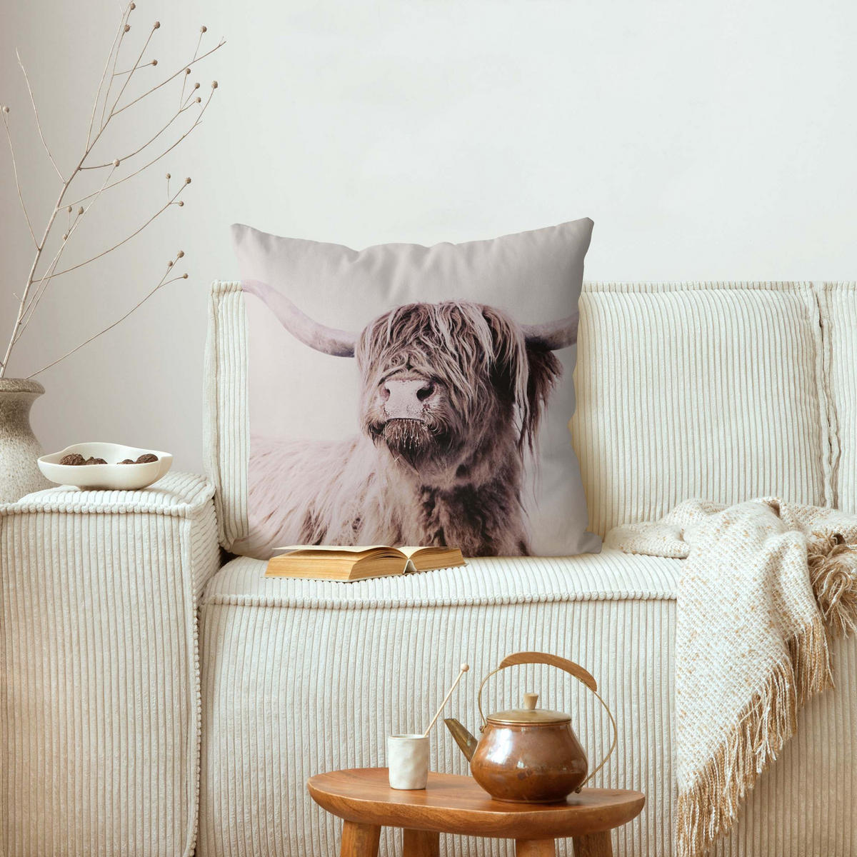 KISSENBEZUG Hochlandrind Frida in Beige 40/40 cm - Eichefarben, Textil (40/40cm) - Bilderwelten