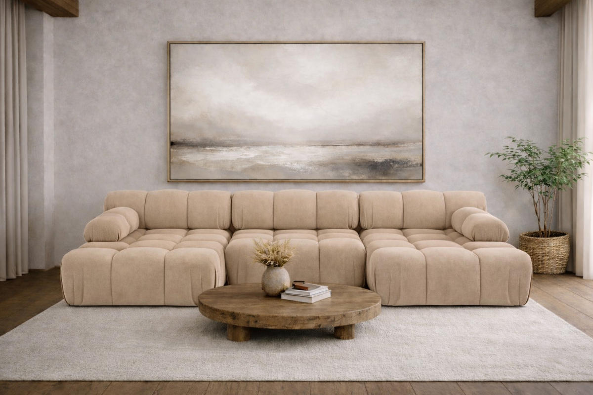 ECKSOFA U-Form, Stoff Velours Salvador, Beige, Selia U - Beige, Holz (285/70/160cm) - Kaiser Möbel
