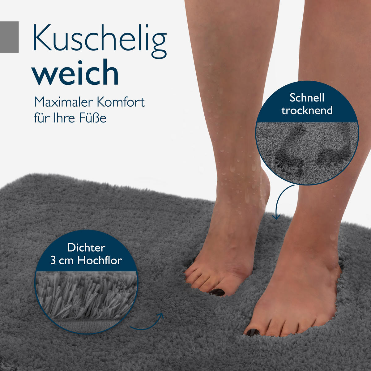 VORLEGER MATTE BeauMare FL 50/80cm Anthrazit - Anthrazit, Textil (50/80cm) - Beautissu 