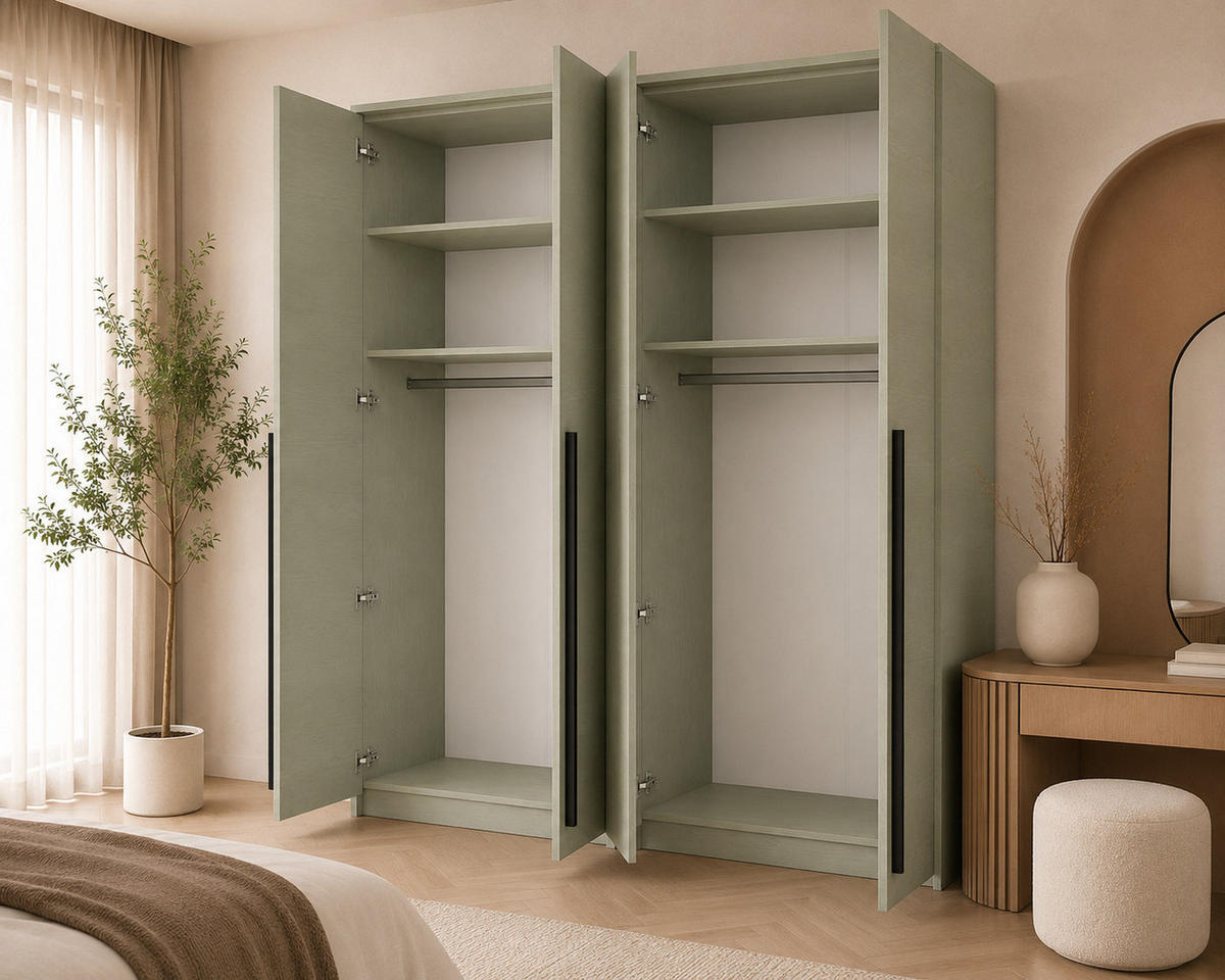 KLEIDERSCHRANK: Eukalyptus / Griffe Silber, 210 x 65 x 217,2 cm - Silberfarben/Grün, Holzwerkstoff (210/217.2/65cm) - 3XE LIVING