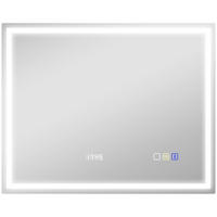 BADEZIMMERSPIEGEL mit LED-Beleuchtung, Anti-Beschlags-Pad, 3 Lichtfarben, Uhr - Silberfarben, Glas (80/3.5/100cm) - HOMCOM