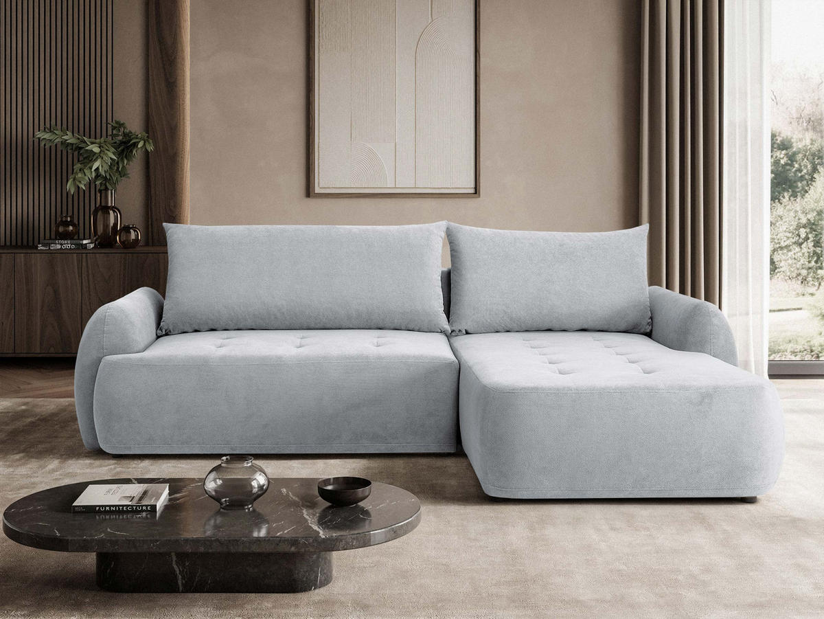 COLTAR Bueno II, Dreapta - gri deschis/negru, material textil/lemn (185/280cm) - MIRJAN24