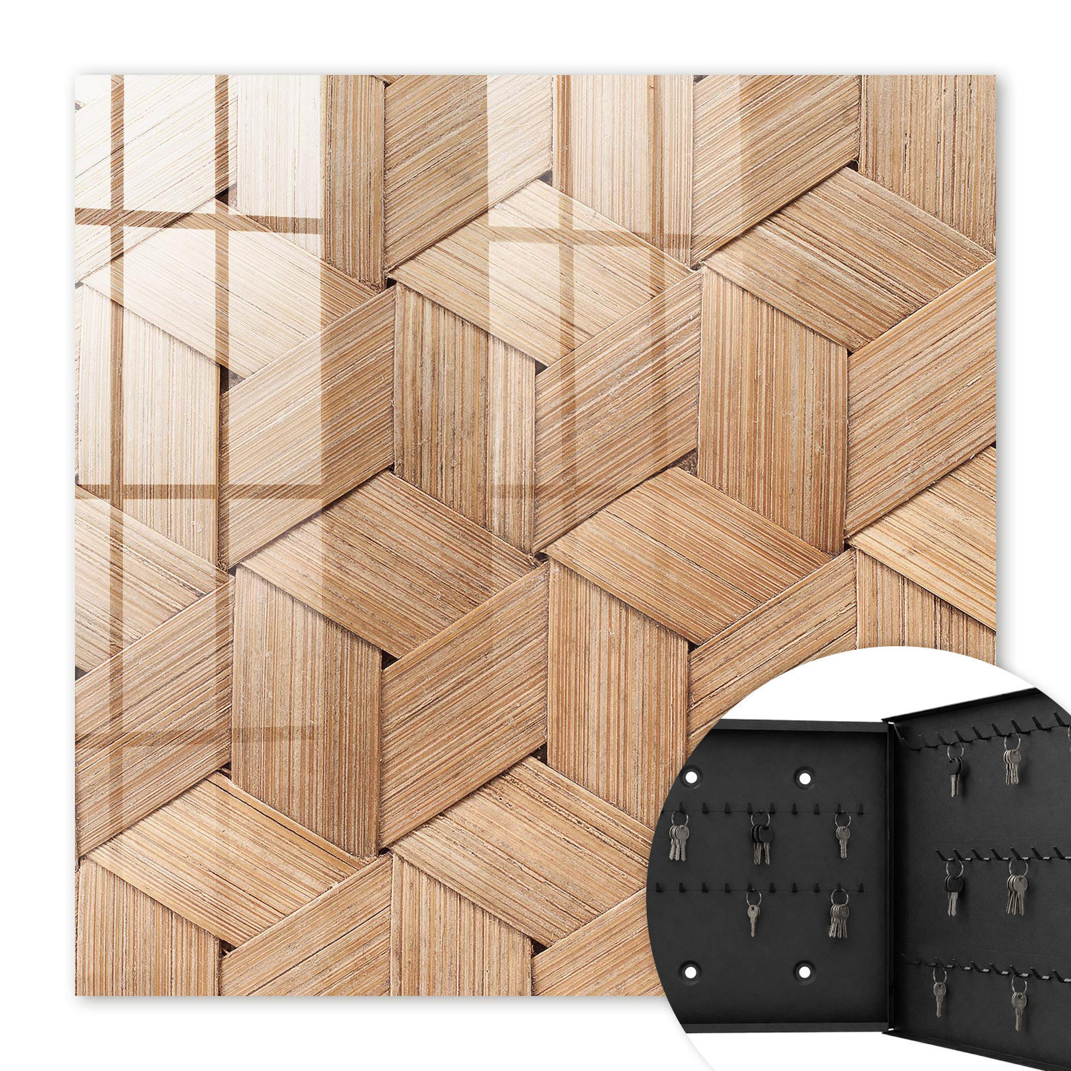 SCHLÜSSELBOX Schwarz 30x30 cm- Türöffnung nach rechts - Die Geometrie der Natur - Braun, Metall (30/30/5cm) - TULUP