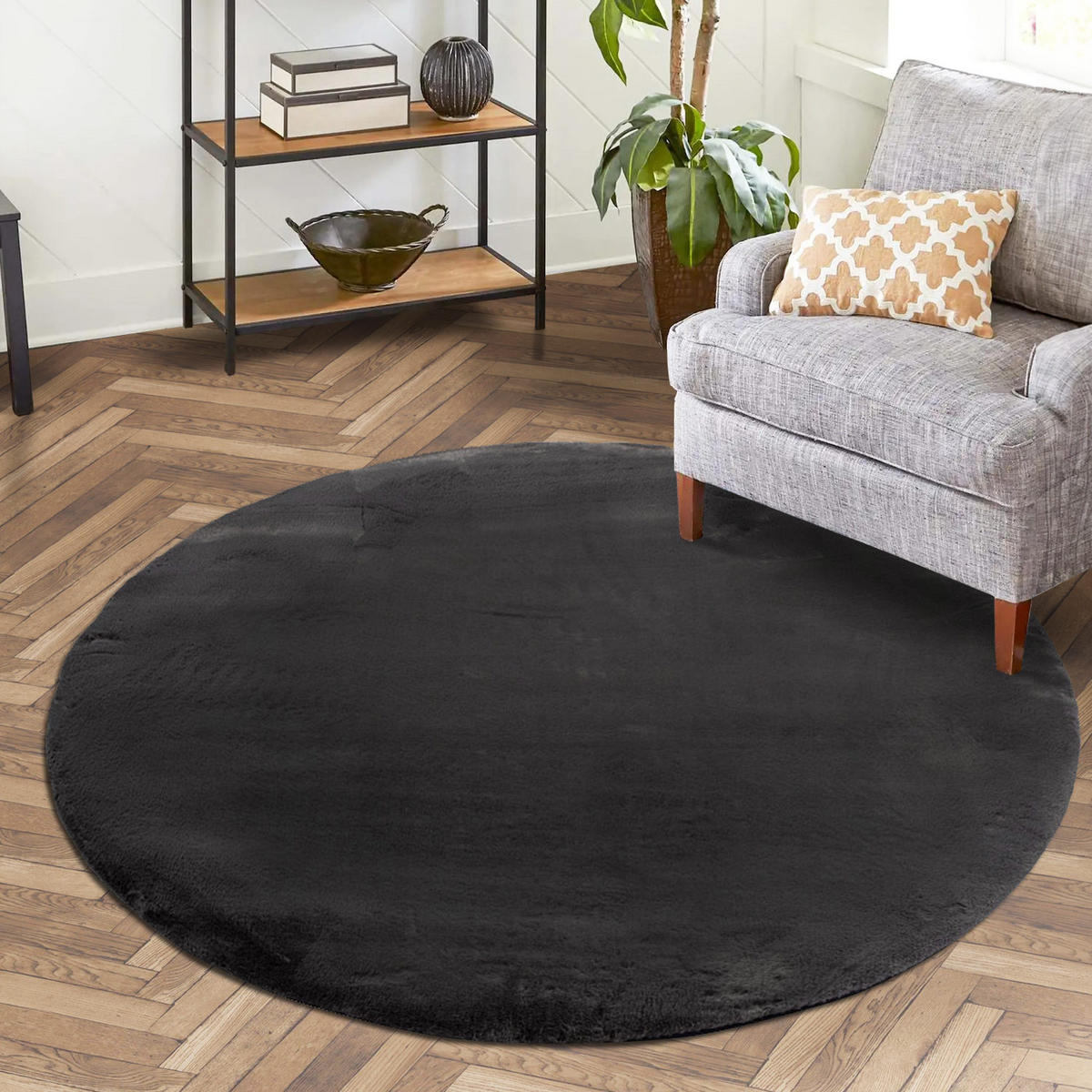 HOCHFLOR-TEPPICH Topia 400 Graphite 160 cm Rund - Schwarz, Textil (160/160cm) - carpet city