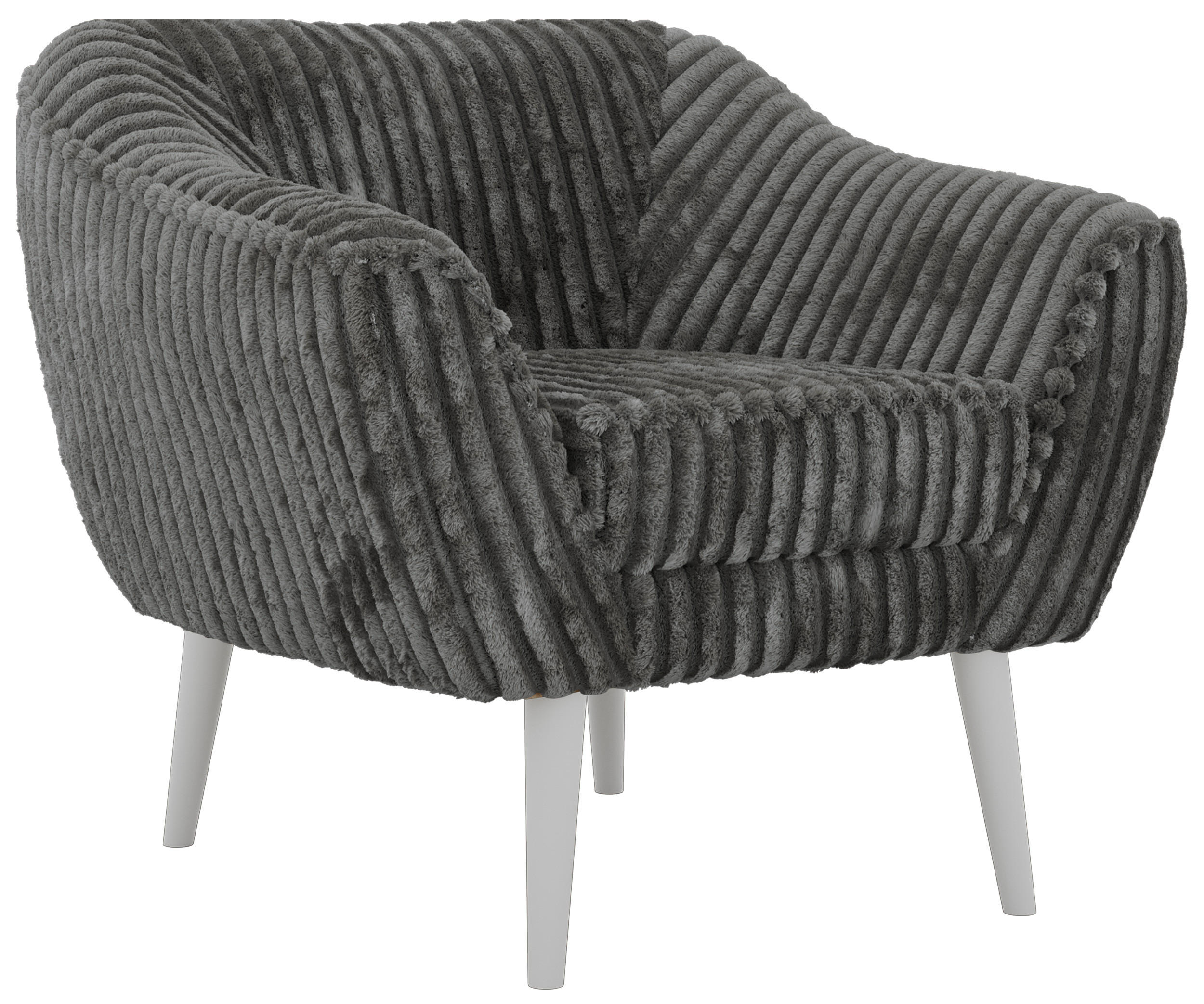 SESSEL PIRS - Grau Cord - Weiße Beine - Weiß/Grau, Holzwerkstoff/Textil (80/75/74cm) - MKS