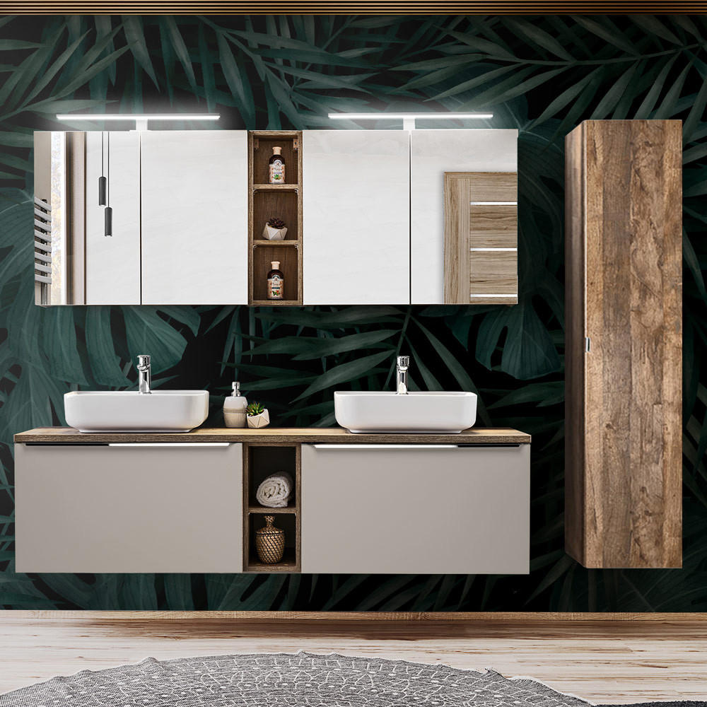 BADMÖBEL-SET 12-TLG. Puebla-56 - Beige, Holzwerkstoff (225/200/46cm) - Lomado