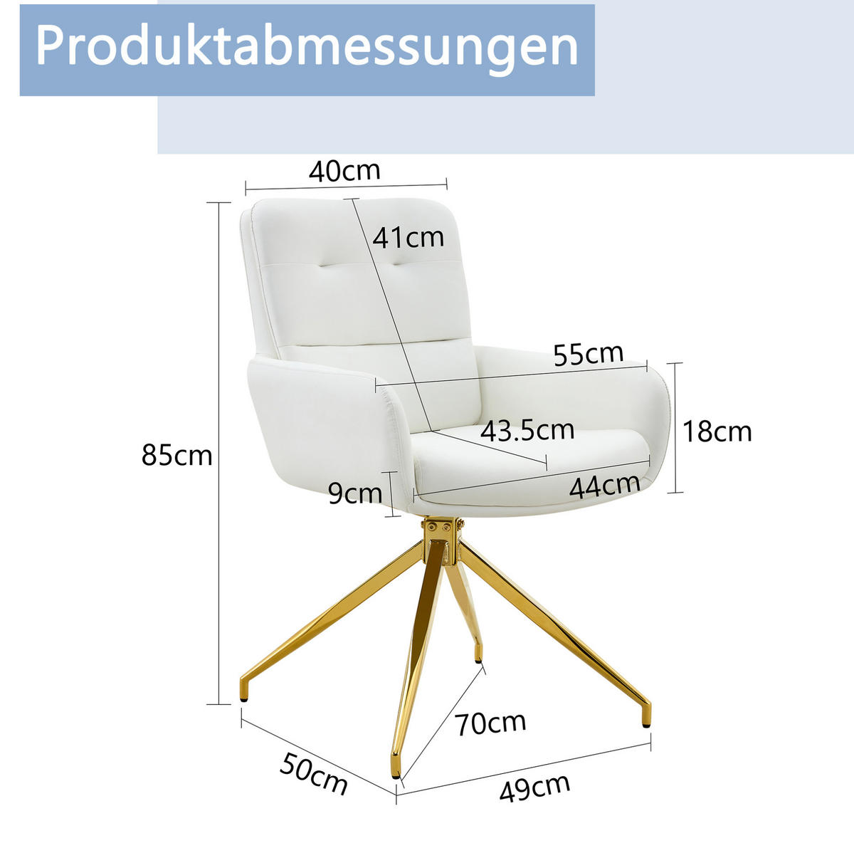 DREHSTUHL 2er-Set 360° drehbar 85 cm PU Weiß Goldfarben - Weiß, Metall (50/85/55cm) - Meubliv