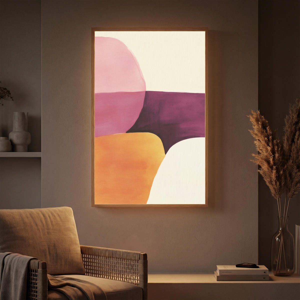 NÁSTĚNNÁ LAMPA S AKUMULÁTOREM Tvary - abstraktní - barevné 60x90 cm - růžová, kompozitní dřevo (60/90/8cm) - OnlyWow