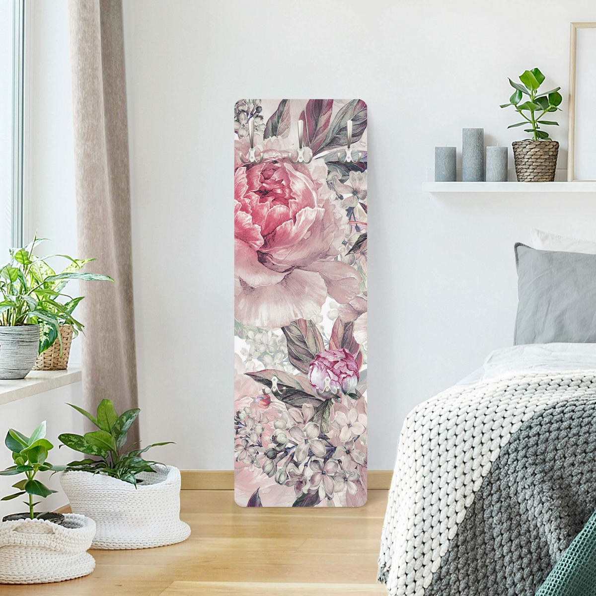 WANDGARDEROBE - Zartes Aquarell Pfingstrosen Muster 34/105 cm - Rosa, Holzwerkstoff (34/105/1.6cm) - Bilderwelten