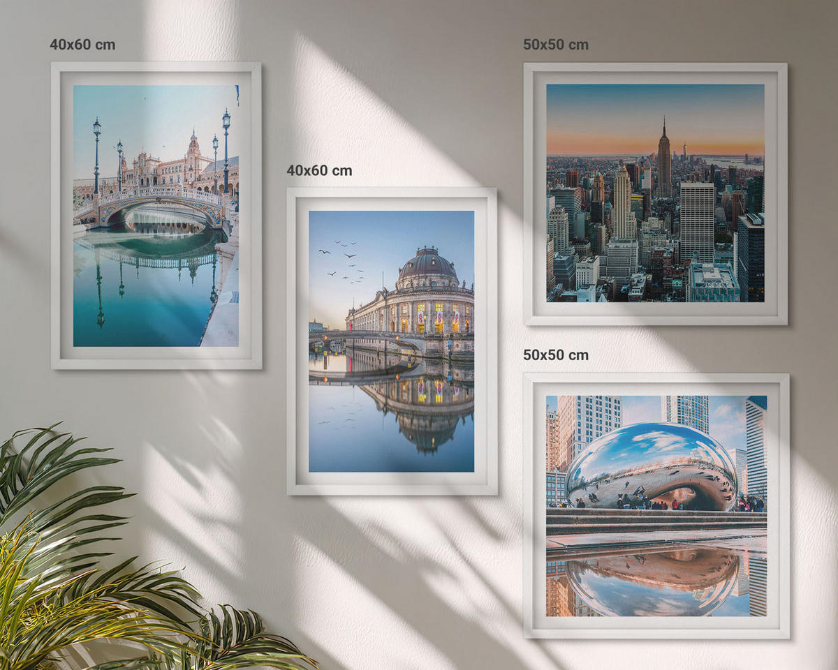 BILDER SET 4er Set - 50x50 cm & 40x60 cm Weißer Rahmen - Architektur von Städten am Wasser - Weiß, Kunststoff (50/50cm) - TULUP