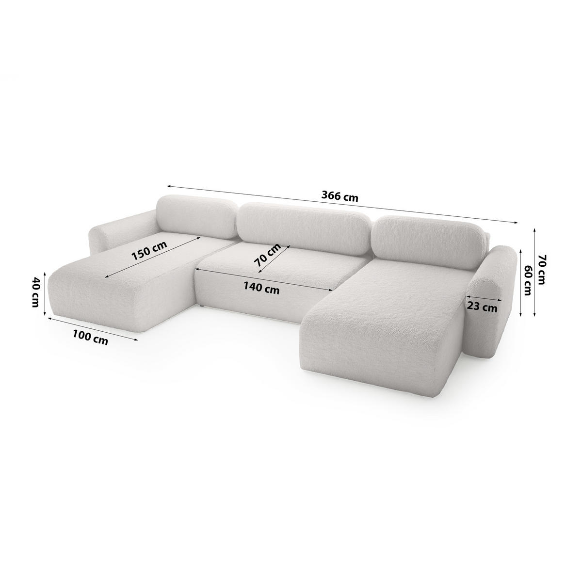 WOHNLANDSCHAFT mit Schlaffunktion Thekla U, Hellgrau - Hellgrau, Textil (366/70/150cm) - Fedve
