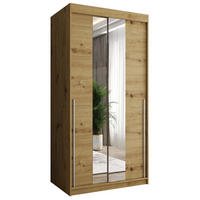 SCHWEBETÜRENSCHRANK mit Spiegel 100 cm Breite Artisan mit silbernem Griff - Silberfarben/Eiche Artisan, Holzwerkstoff (100/200/62cm) - Home Collective