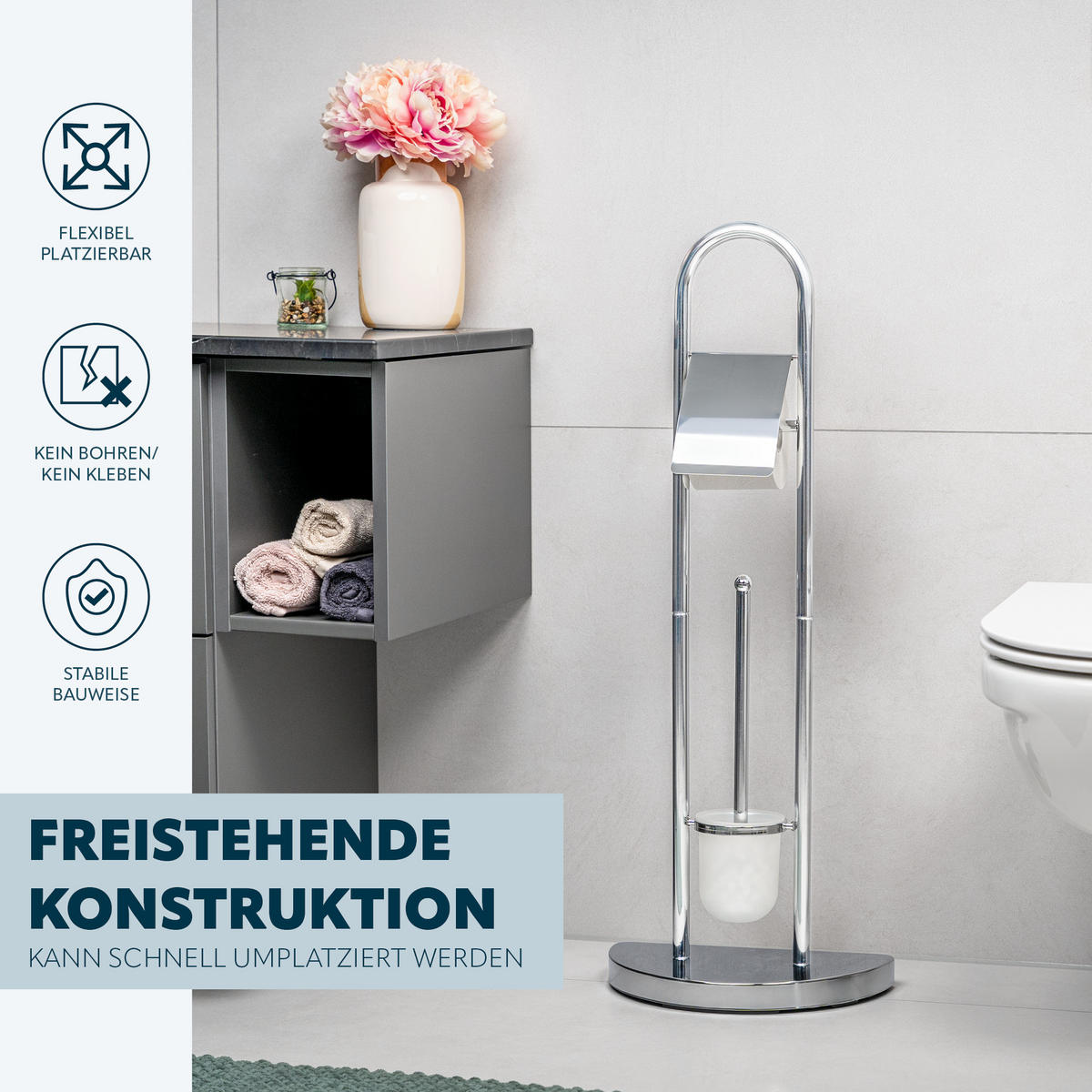 WC-GARNITUR, transparent - Chromfarben, Metall (33/84/17.5cm) - bremermann