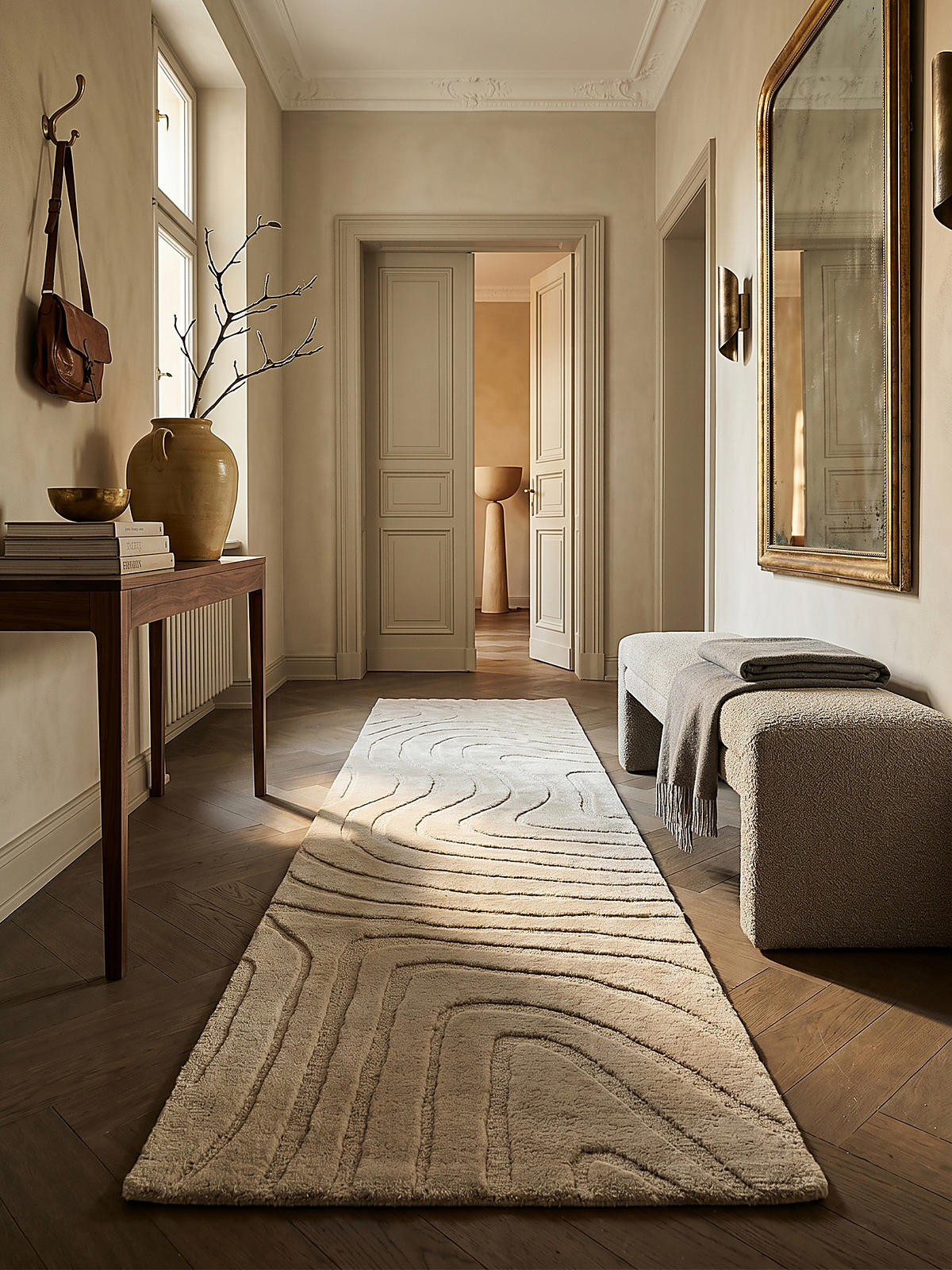 WOLLTEPPICH LEVEN, abstrakt, Beige, 60 x 230 cm - Beige, Textil (60/230cm) - KADIMA DESIGN