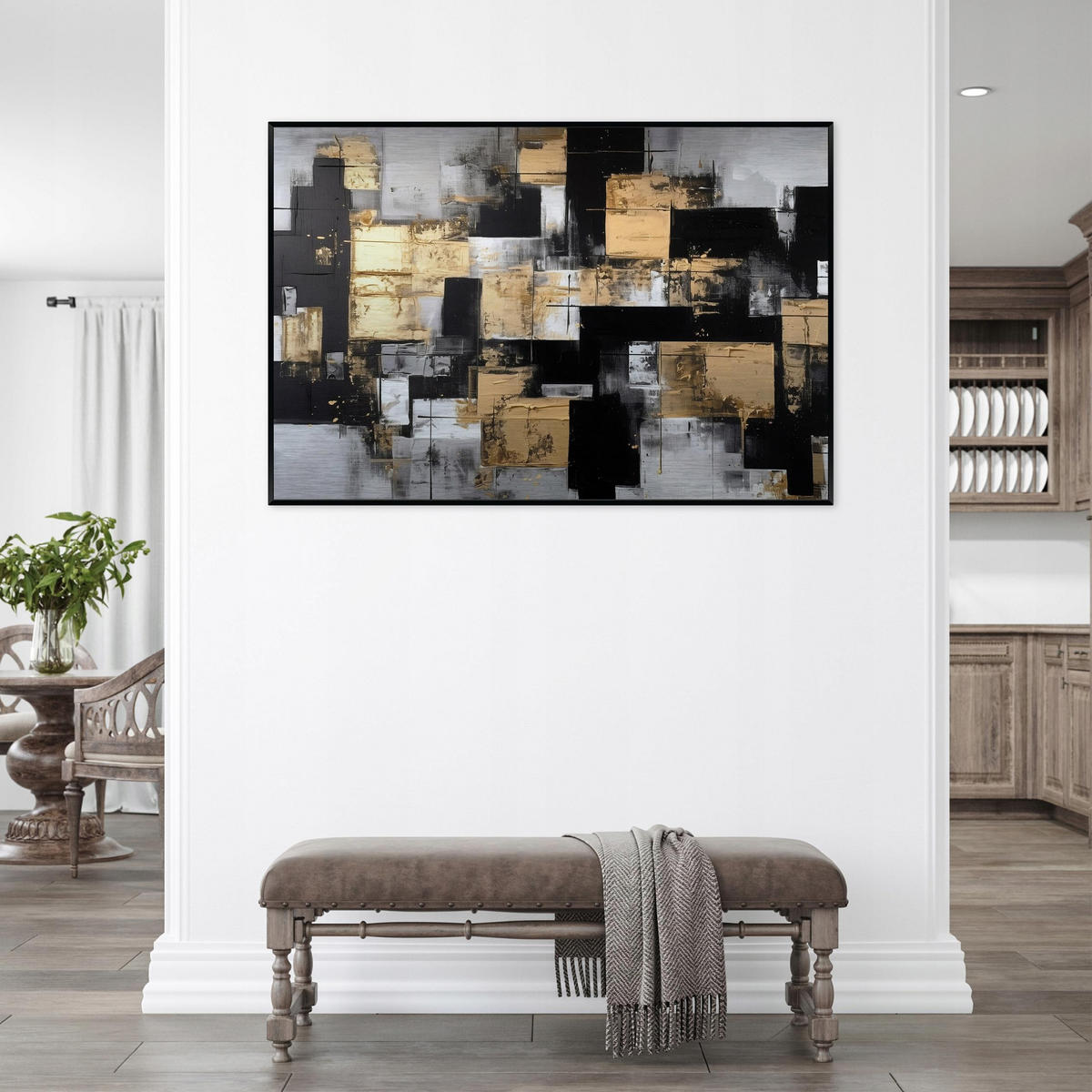 BILDER mit Rahmen Abstrakt Modern Schwarz 150x100 cm - Multicolor, Metall (150/100cm) - Wallarena