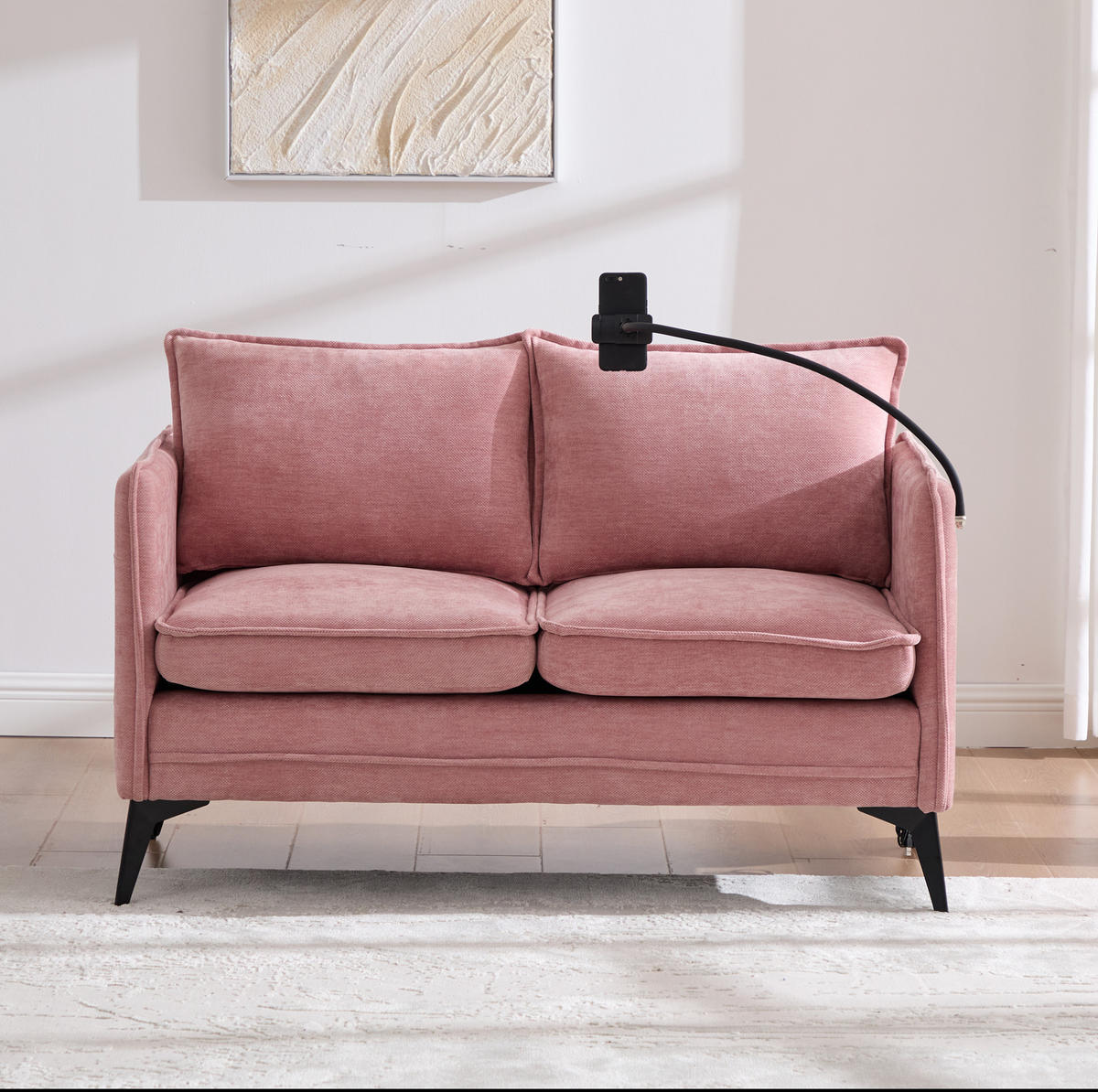 SOFA 2-Sitzer mit Handyhalterung und Ablagefächern Chenille Pink 127/69/66 cm - Rosa, Textil (127/66/69cm) - OKWISH