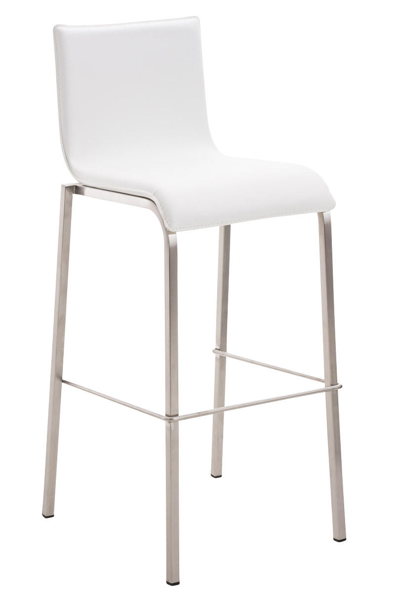 BARHOCKER Lederlook weiß - Edelstahlfarben/Weiß, Textil/Metall (43/103/51cm) - CLP