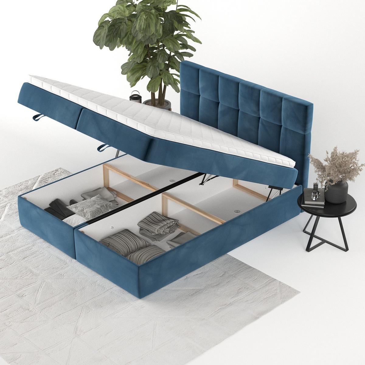 BOXBETT Savio 180/200 cm Dunkelblau im Kronos Stoff - Schwarz/Dunkelblau, Holz/Holzwerkstoff (180/200cm) - AltaBeds