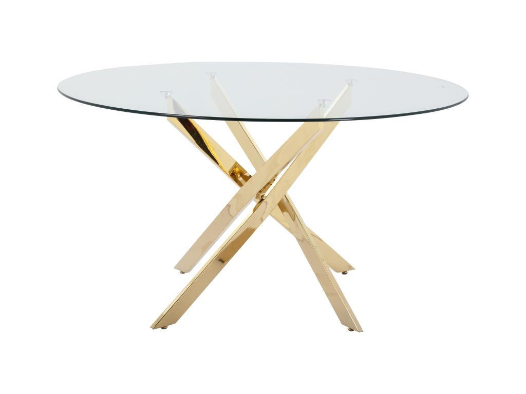 ESSTISCH rund für 6 Personen - Sicherheitsglas & goldfarbenes Metall - Transparent - COSIMA - Goldfarben, Glas (140/140/77cm) - Vente-Unique
