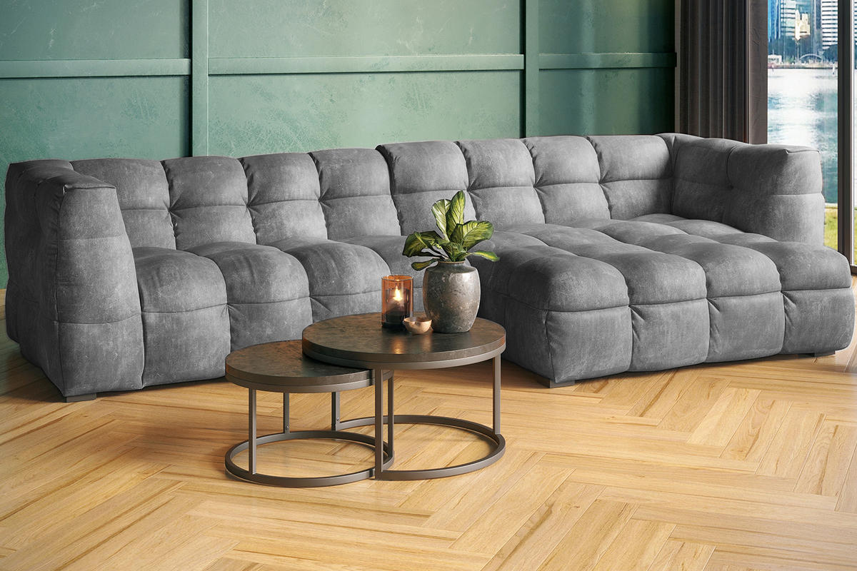ECKSOFA RIO Hellgrau Velvet - Hellgrau/Schwarz, Textil (319/170cm) - KAWOLA