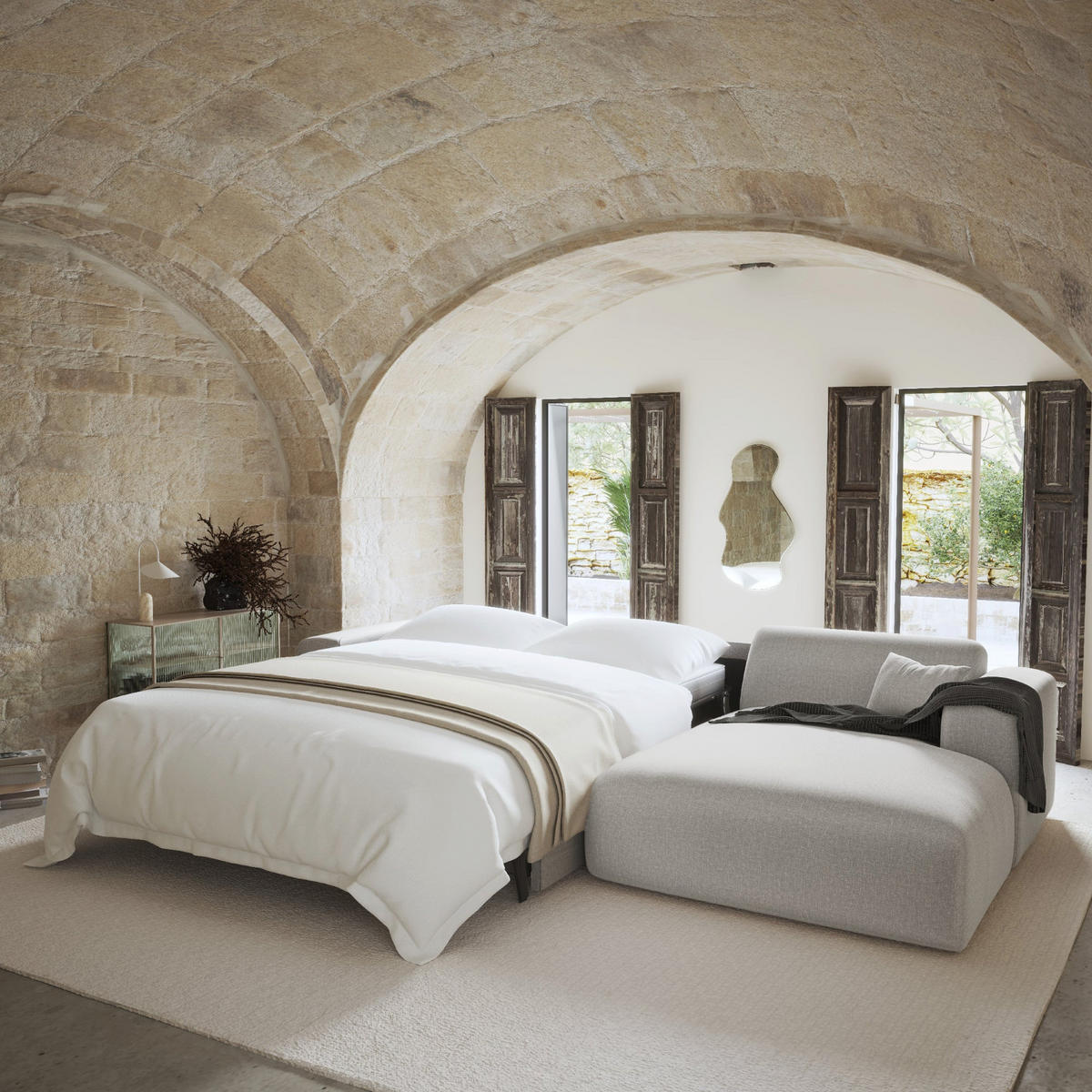 ECKSOFA RECHTS SCHLAFSOFA Rastergewebe Hellgrau 280cm - Hellgrau/Grau, Textil (280/165cm) - Sia Home