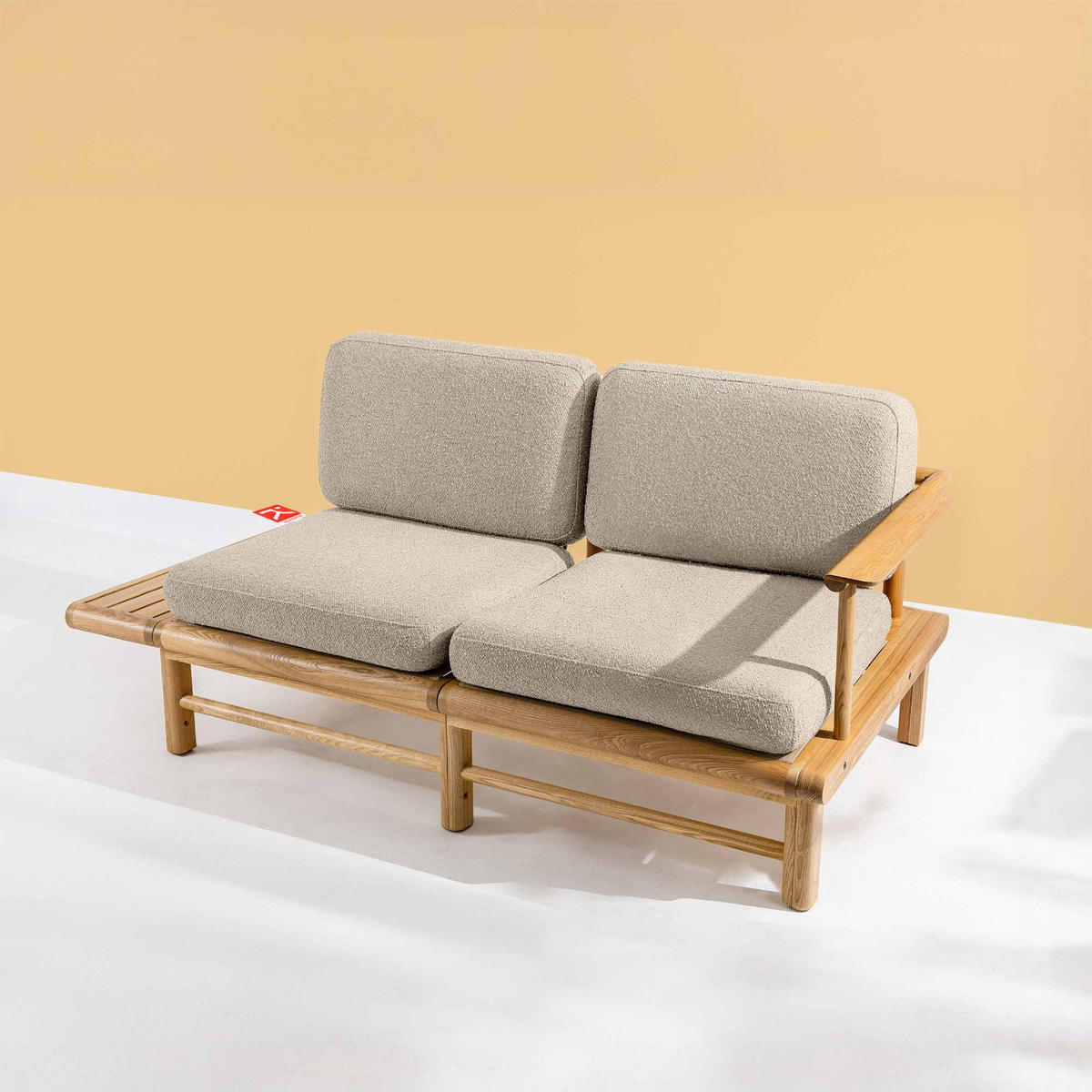 GARTENSOFA ATREDA 2-Sitzer, mit Ablage - Creme, Holz/Textil (175/74/80cm) - KONSIMO®