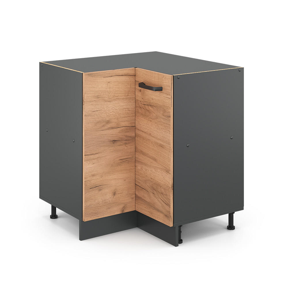 ECKUNTERSCHRANK R-Line Goldkraft Eiche 75.6 cm ohne AP - Anthrazit/Eiche Wotan, Holzwerkstoff (75.6/81.6/46cm) - Vicco