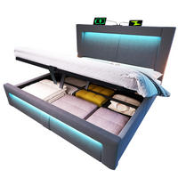 POLSTERBETT 140/200 cm grau aus Samt mit Stauraum, LED und Ladefunktion - Grau, Textil (140/200cm) - OKWISH