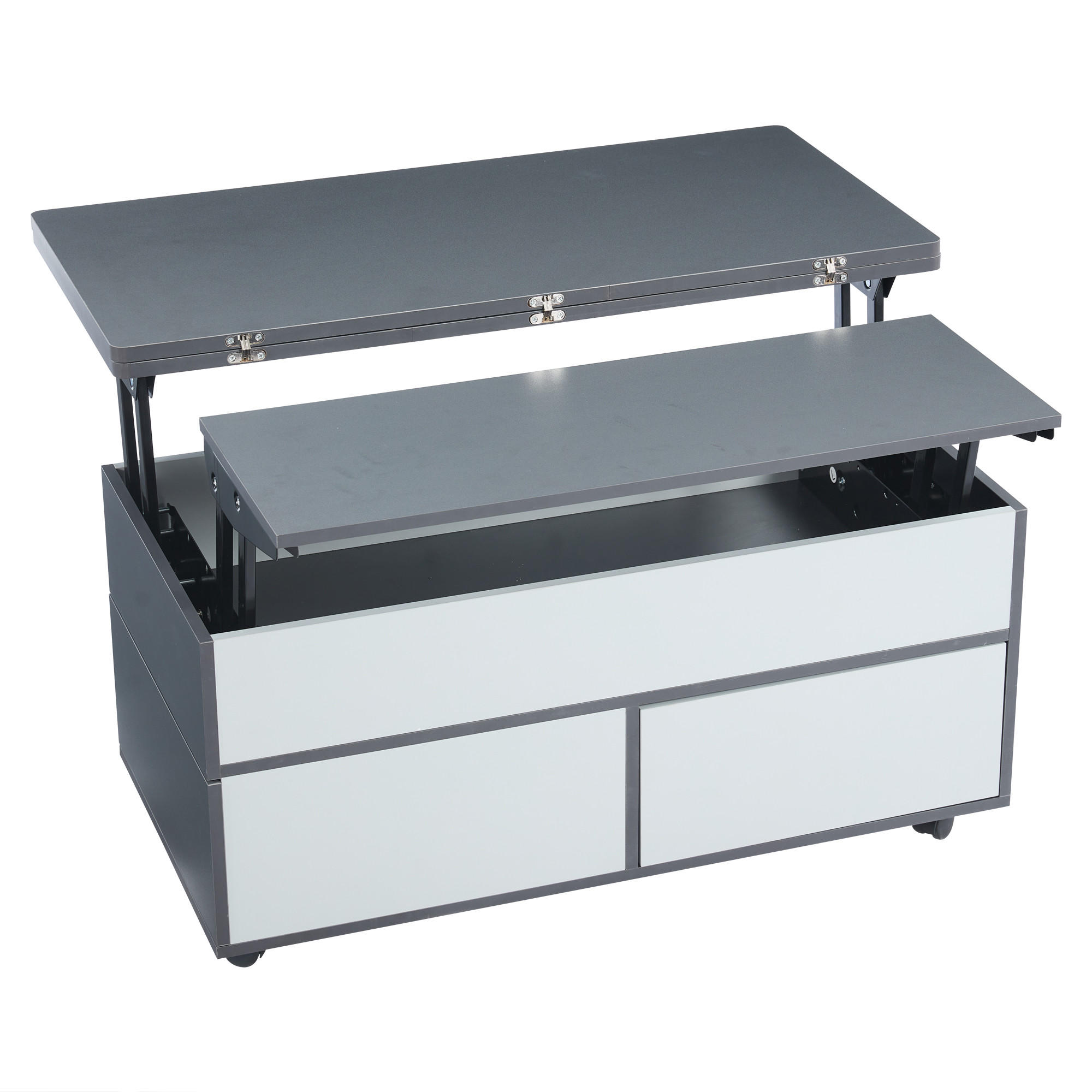 COUCHTISCH DE-174 mit Hydraulischem Lift Grau/Weiß - Grau, Holzwerkstoff (98/100/65cm) - ComfortXL