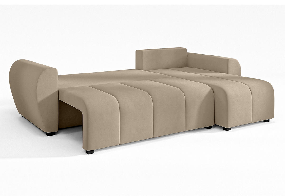 ECKSOFA L Form Malatya Hellbraun 246/145/82 cm stilvolle mit Schlaffunktion R - Hellbraun/Schwarz, Kunststoff/Textil (246/145cm) - AX Living