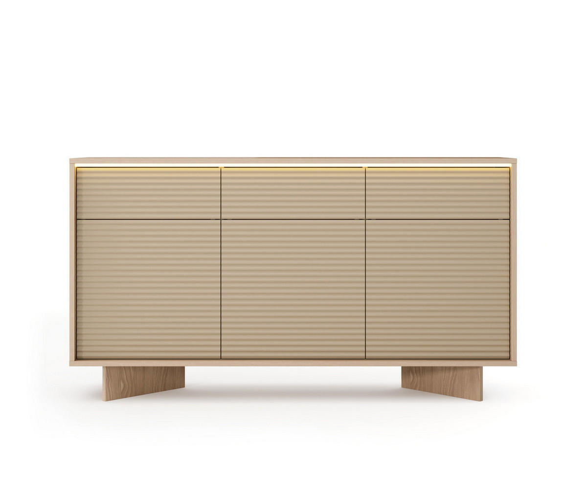 SIDEBOARD TORSANO (Bolivar Natur/Cappuccino, 3 Türen, 3 Schubladen, LED-Beleuchtung, Push-to-Open) - Eichefarben/Beige, Holz/Holzwerkstoff (154/84/40cm) - Ravio