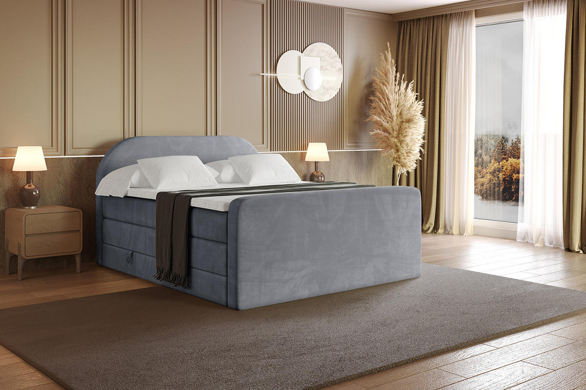 BOXSPRINGBETT mit Matratze und Lattenrost - NOX-Z KING-160x200 - Grau Casablanca - Grau, Holzwerkstoff (160/200cm) - ALTDECOR