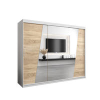 SCHWEBETÜRENSCHRANK 200/250/62 3-türig - Silberfarben/Weiß, Holz/Kunststoff (250/200/62cm) - Abiks Möbel