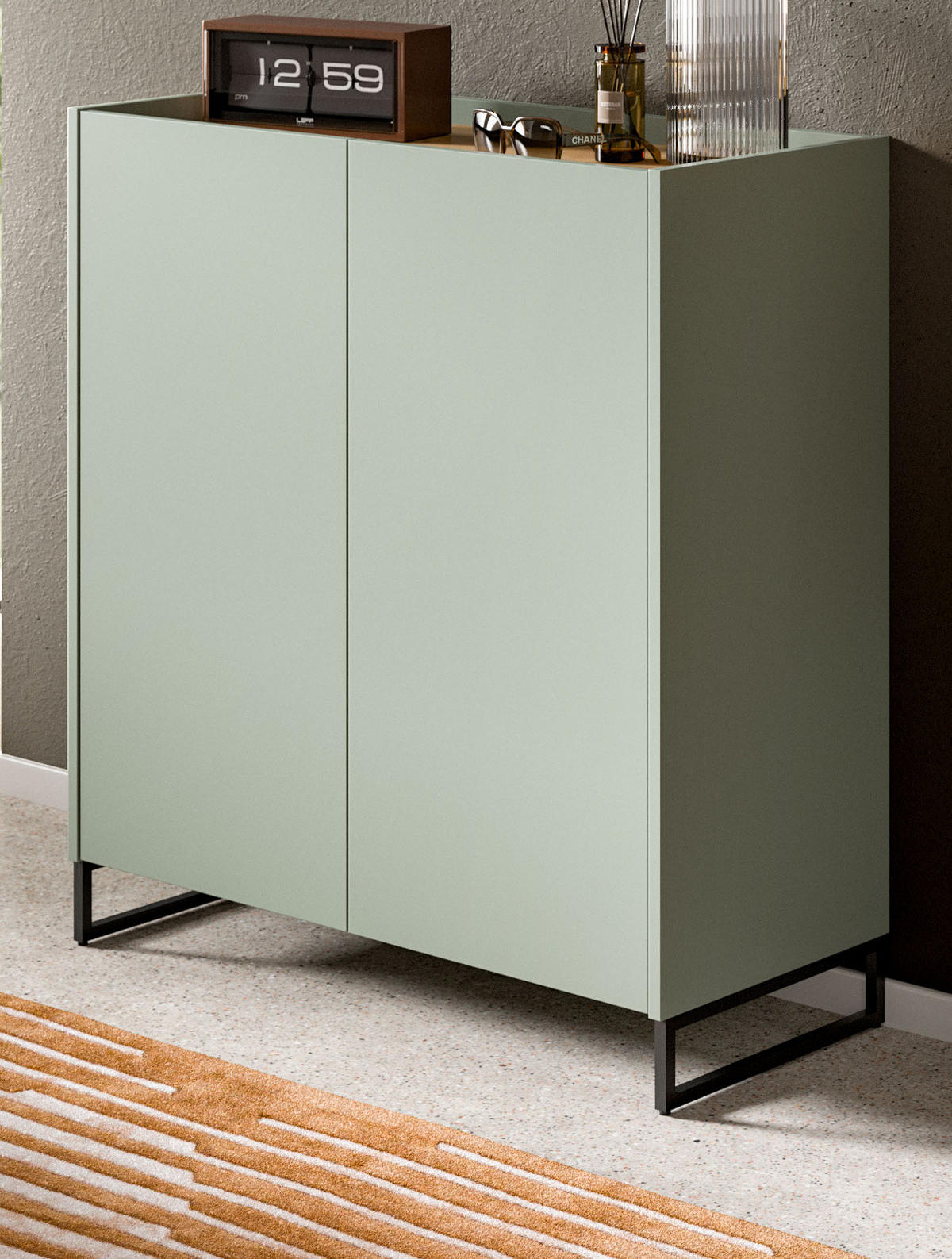 SCHUHSCHRANK Salbei grün, Artisan Eiche, Flur Kommode 90 x 97 cm, Soft-Close - Salbeigrün/Schwarz, Holzwerkstoff/Metall (90/97/38cm) - Inn.Furn