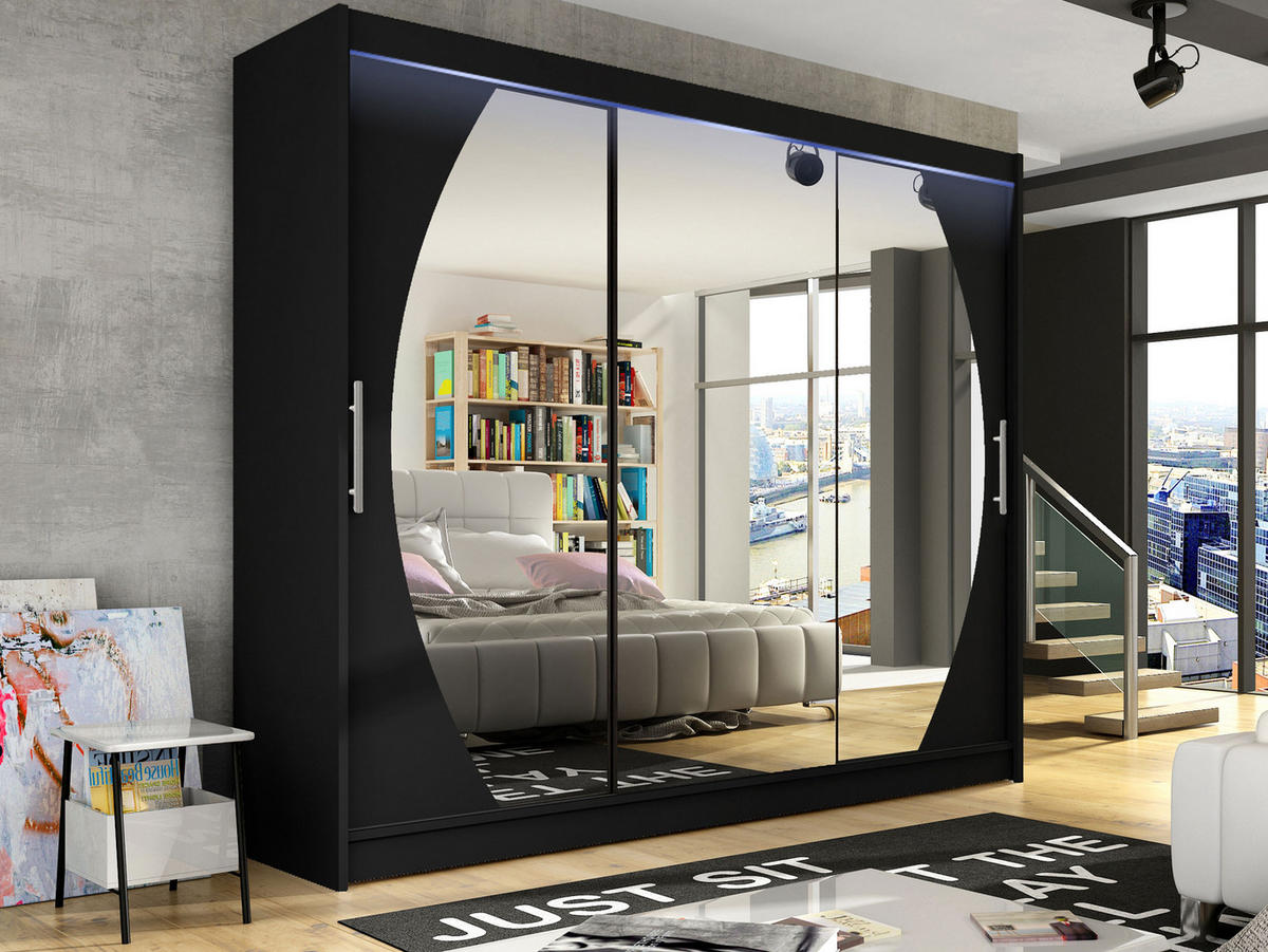 KLEIDERSCHRANK Aston V, mit RGB LED Beleuchtung - Silberfarben/Schwarz, Holzwerkstoff/Kunststoff (250/215/58cm) - MIRJAN24