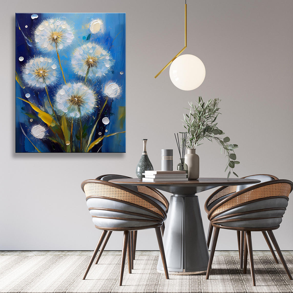 WANDBILD gebläse blumen gemalt blau - Blau, Textil (40/60cm) - Feeby