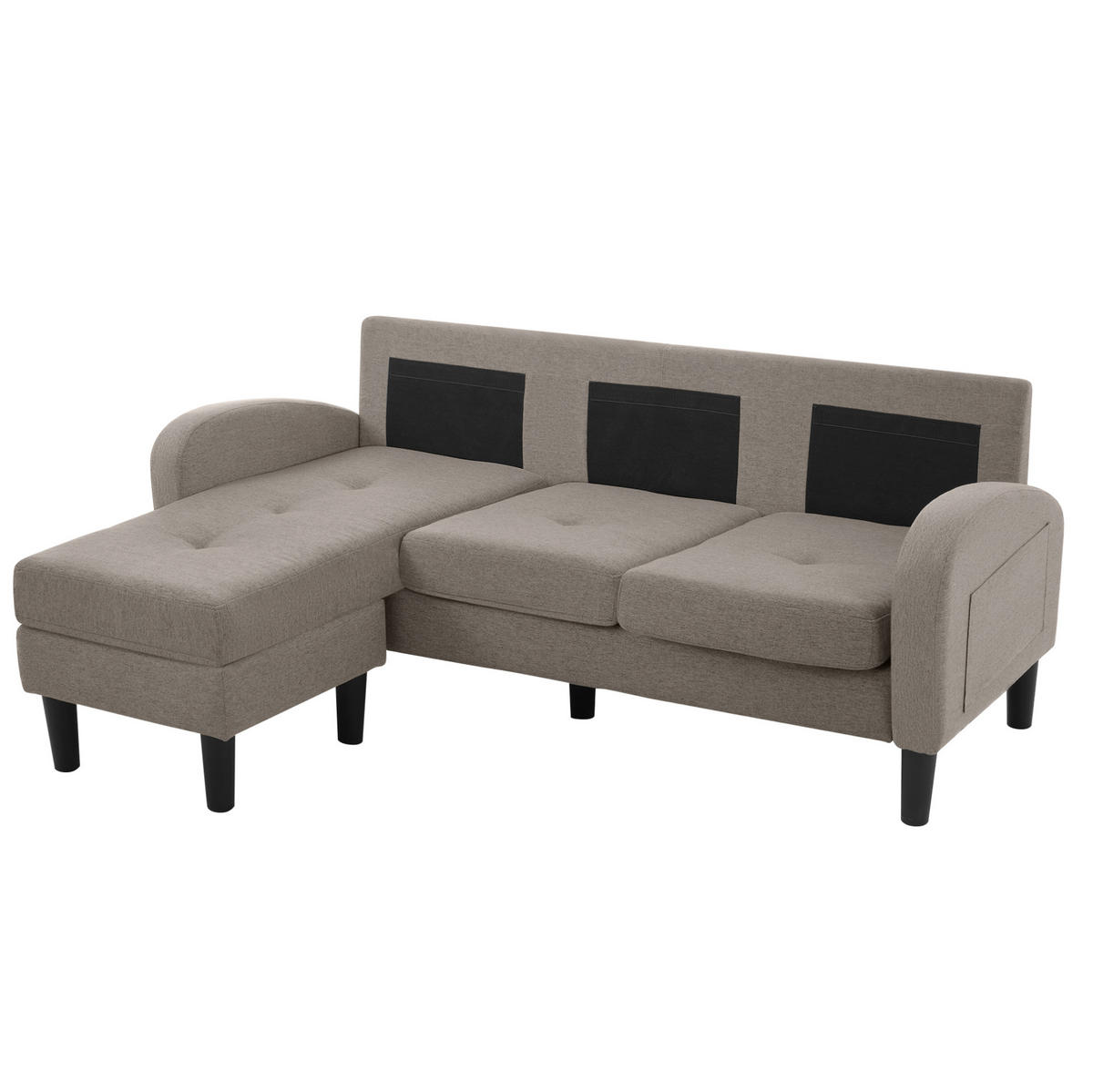 ECKSOFA L-Form 3-Sitzer mit Chaiselongue Baumwoll-Leinenstoff Dunkelgrau 166/118/77 cm - Dunkelgrau, Kunststoff (166/118cm) - OKWISH