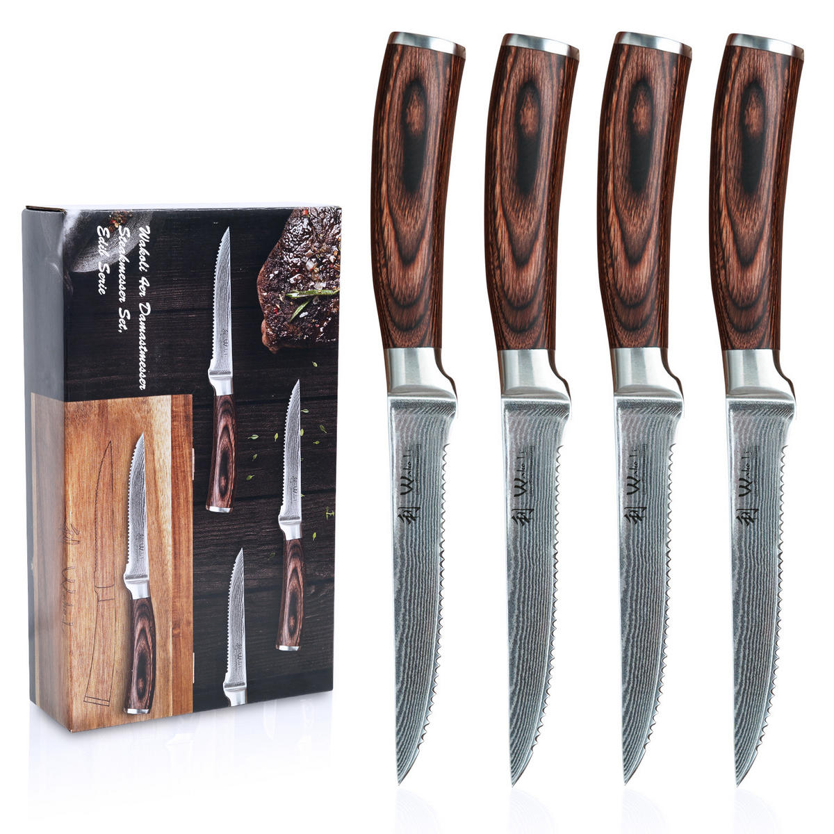 STEAKMESSER Set 4 tlg. I EDIB - Braun, Holz/Metall (30cm) - Wakoli