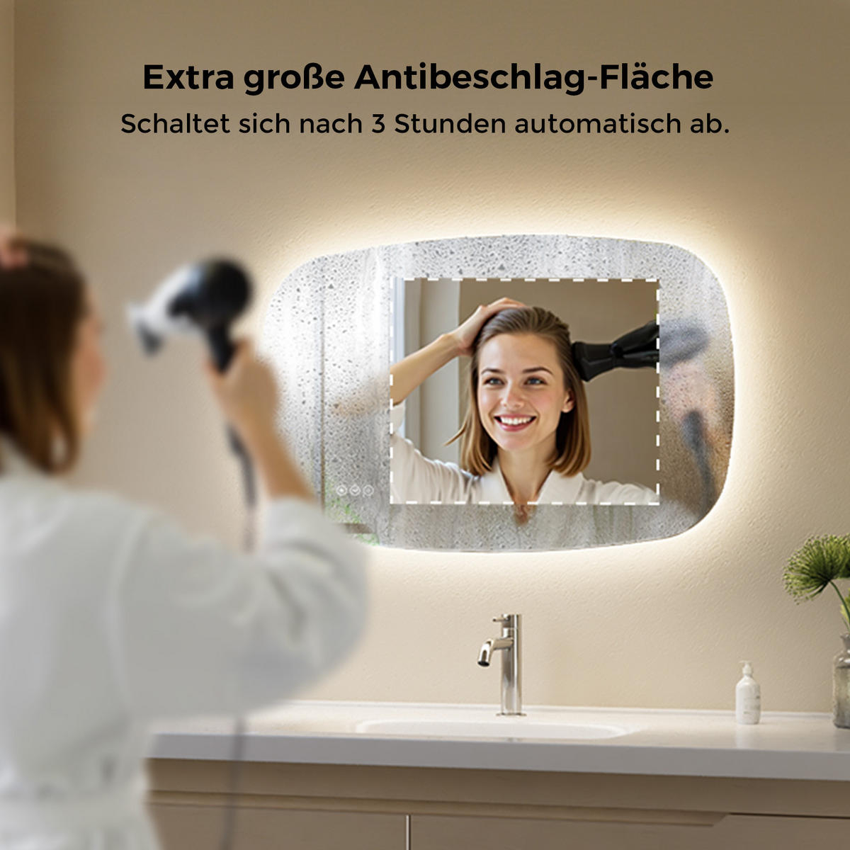 BADSPIEGEL MIT BELEUCHTUNG 70/45 cm Oval mit dimmbarer LED-Beleuchtung und Antibeschlag - Transparent, Glas (45/70/2.5cm) - S'AFIELINA