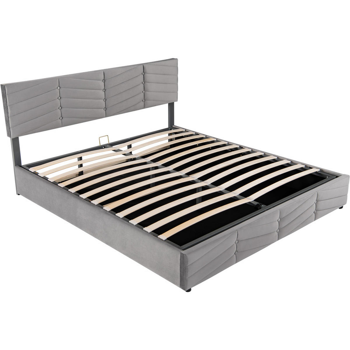 BETT Streifen-Stil Samt 180x200 Hydraulischer Bettkasten Stauraum - Grau, Textil - Raelunyi