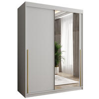 SCHIEBETÜRENSCHRANK mit Spiegel 150 cm Breite Weiß mit goldenem Griff - Goldfarben/Weiß, Holzwerkstoff (250/200/62cm) - Home Collective