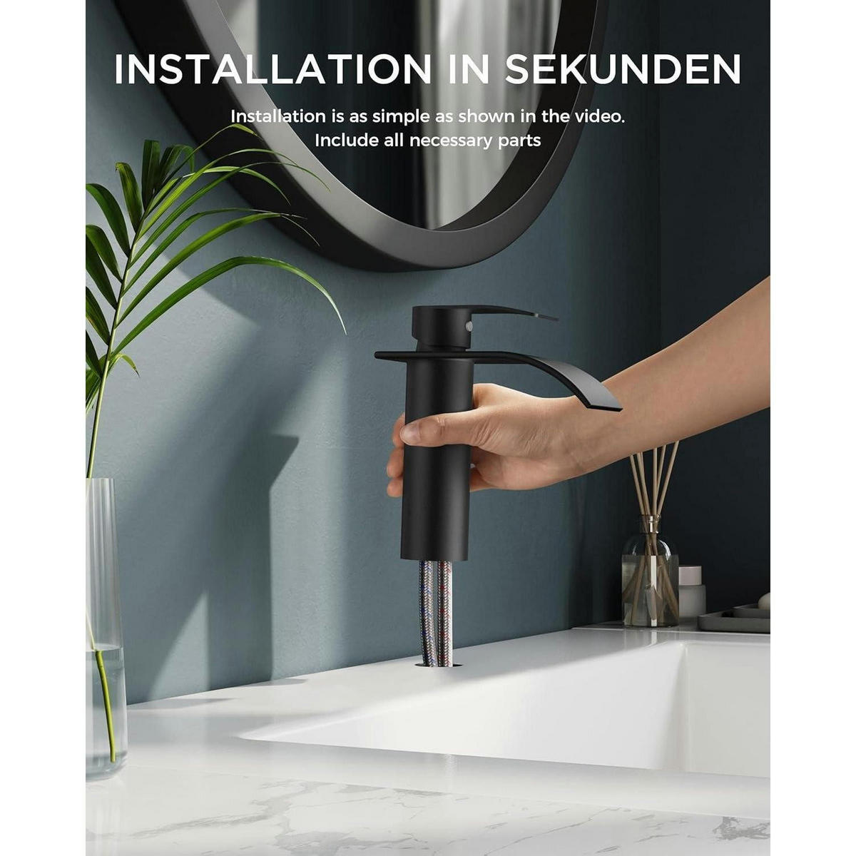WASCHTISCHARMATUR Wasserfall Matt-Schwarz - Schwarz, Metall (12.7/7.5/17.8cm)