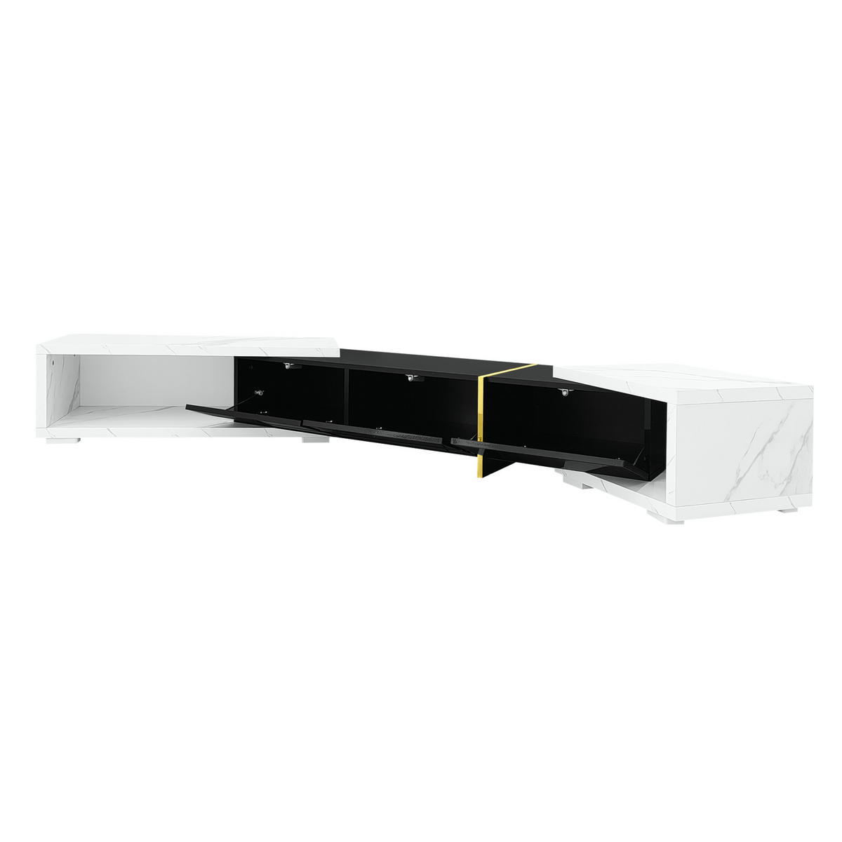 LOWBOARD 140-260 cm aus MDF und Spanplatte mit dreh- und ausziehbarer Funktion Schwarz/Weiße Marmoroptik - Schwarz, Holzwerkstoff (260/30/40cm) - Modenvie