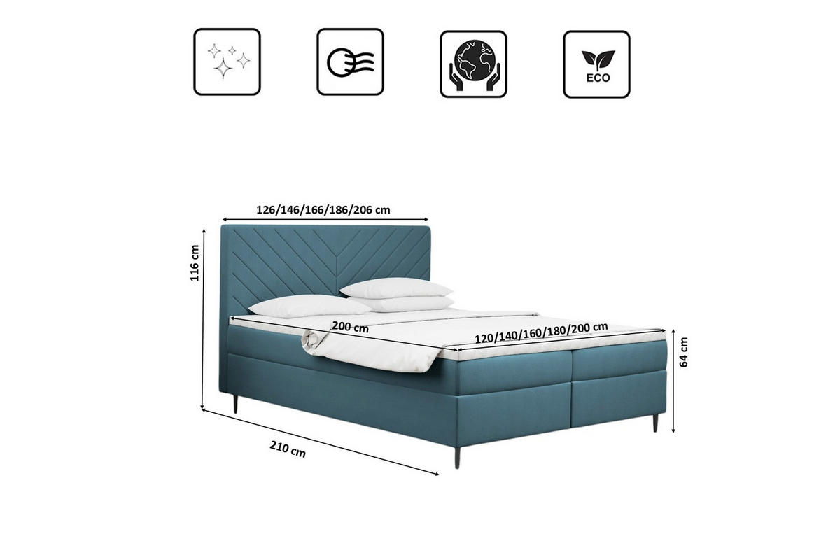 BOXBETT Mit Bettkasten Und Matratze + Topper RUGIA Stoff Velvet Grau-Blau 160x200 cm H2-Pocket - Blau, Holz/Holzwerkstoff (160/200cm) - Kaiser Möbel