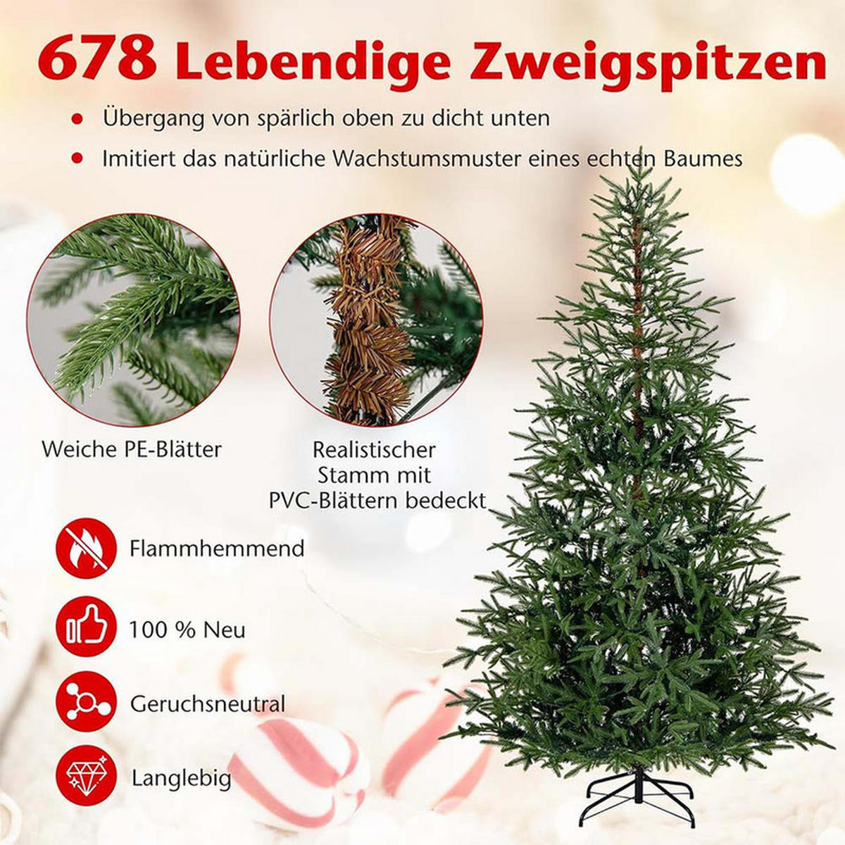 WEIHNACHTSBAUM mit 300 mehrfarbigen LEDs 210cm Grün - Grün, Metall (210cm) - COSTWAY