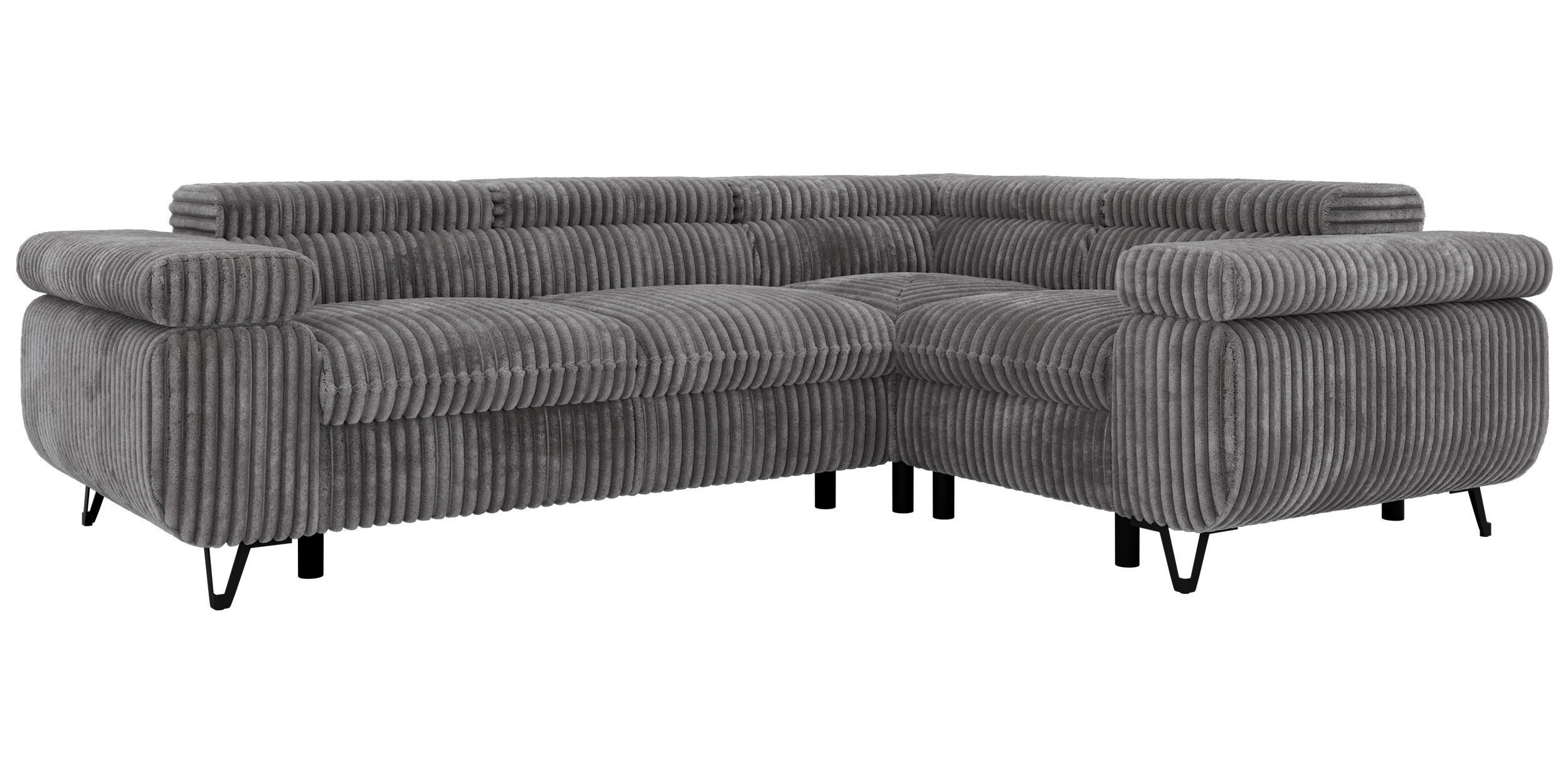ECKSOFA ORSO L Grau Cord - Rechts Seite - Schwarz/Grau, Textil/Metall (268/197cm) - MKS