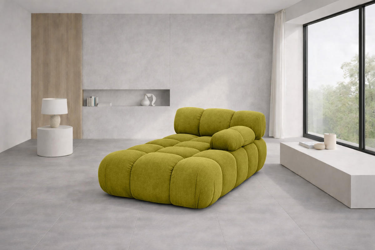 CHAISELONGUE Modular, Veloursstoff Salvador, Olive, Rechts, Selia - Ecru/Olivgrün, Holz (95/70/160cm) - Kaiser Möbel