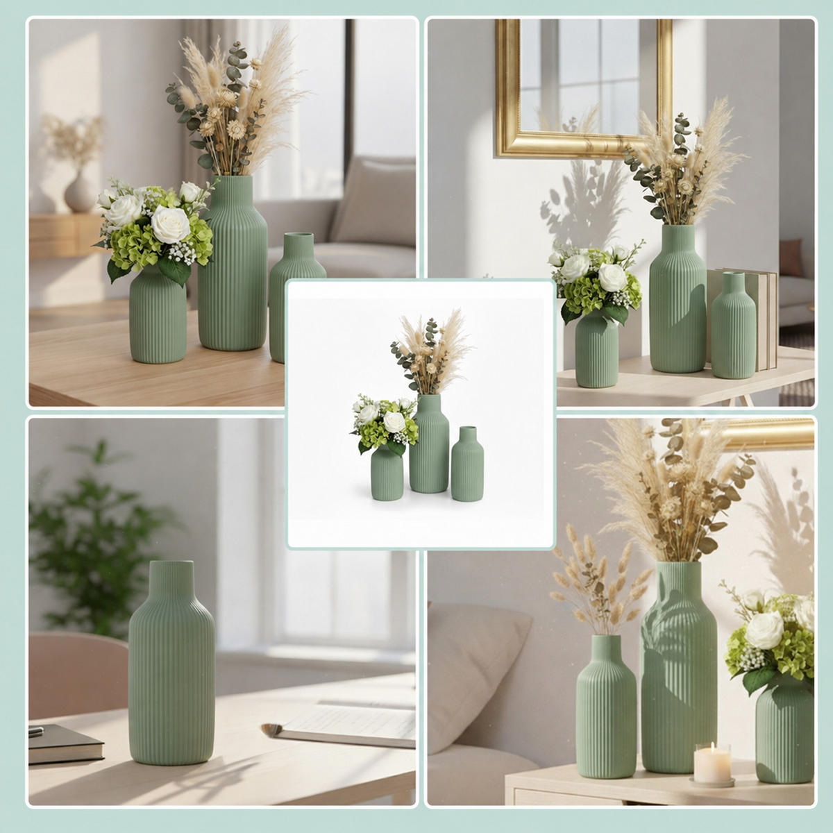 VASER Salviagröna 3-pack keramik - Grön, Keramik (24cm) - Relaxdays