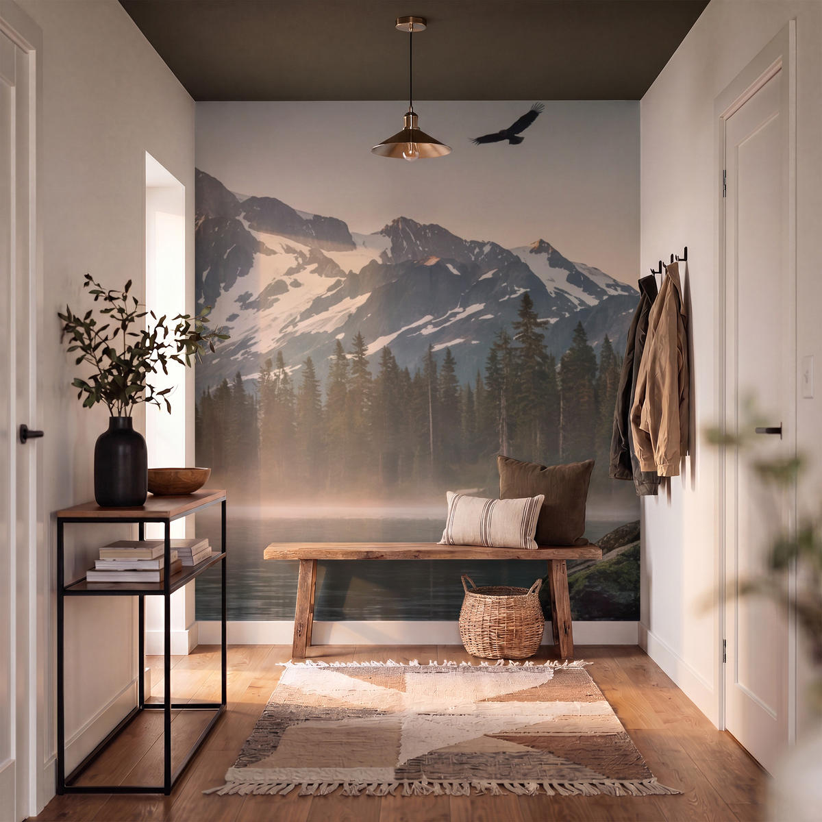 TAPETE - Berge - Wasser - Bäume - 160x200 cm - Multicolor, Papier (160/200cm) - OnlyWow